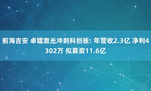 前海吉安 卓镭激光冲刺科创板: 年营收2.3亿 净利4302万 拟募资11.6亿